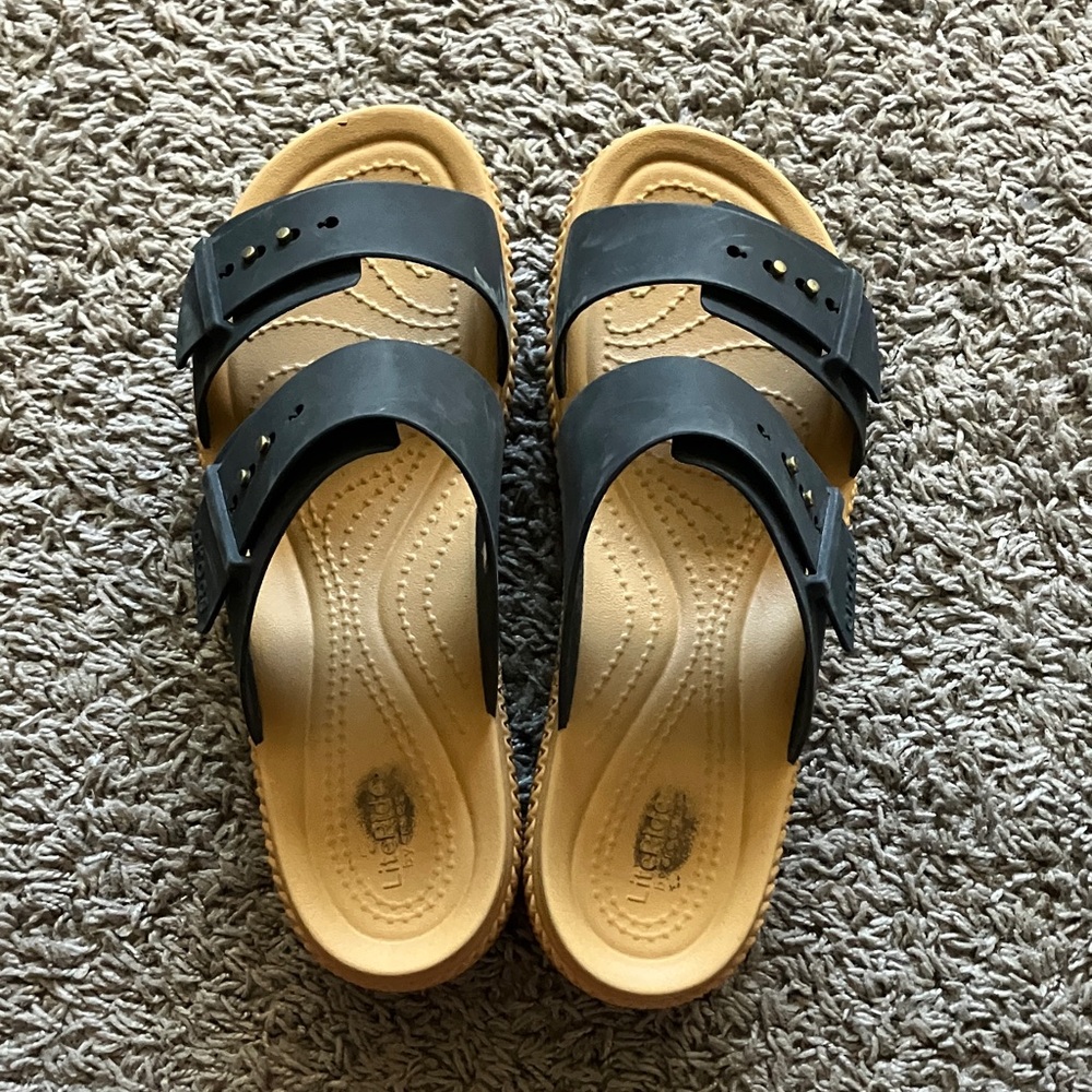 Black and Tan Croc Sandals